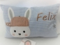 Preview: ★ 35x23 cm Kissen Geburt Hase Junge Name ★ von Lüttentüddel Einschulung Taufe KITA Geburt Geburtstag
