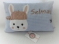 Preview: ★ 35x23 cm Kissen Geburt Hase Junge Name ★ von Lüttentüddel Einschulung Taufe KITA Geburt Geburtstag