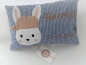 Preview: ★ 35x23 cm Kissen Geburt Hase Junge Name ★ von Lüttentüddel Einschulung Taufe KITA Geburt Geburtstag