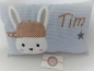 Preview: ★ 35x23 cm Kissen Geburt Hase Junge Name Taufe Wunschname Einschulung KITA Kissen to go... ★ von Lüttentüddel