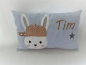 Preview: ★ 35x23 cm Kissen Geburt Hase Junge Name Taufe Wunschname Einschulung KITA Kissen to go... ★ von Lüttentüddel