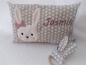 Preview: ★ 35x23 cm Kissen Geburt Hase Mädchen Name ★ KITA Einschulung Taufe Geschenk Geburtstag Wunschname Name von Lüttentüddel