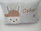 Preview: ★ 35x23 cm Kissen Geburt Hase Junge Name Taufe Wunschname Einschulung KITA Kissen to go... ★ von Lüttentüddel