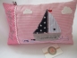 Preview: ★ 35x23 cm Kissen Geburt Taufe Einschulung KITA  Boot Segelboot Name Schmusekissen ★ von Lüttentüddel