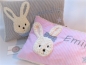 Preview: ★ 35x23 cm Kissen Geburt Hase Schleife Mädchen Name  Einschulung Taufe Schmusekissen Kissen to go...★ von Lüttentüddel