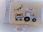 Preview: ★ 35x23 cm Kissen Geburt Taufe Einschulung KITA Kissen to go... Schmusekissen Traktor Trecker Name ★ von Lüttentüddel