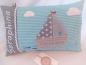 Preview: ★ 35x23 cm Kissen Geburt Boot Segelboot Name ★ Einschulung Kindergarten von Lüttentüddel