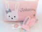 Preview: ★ 35x23 cm Kissen Geburt Hase Mädchen Name Herzen Einschulung Geburt Taufe ★ von Lüttentüddel