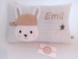 Preview: ★ 35x23 cm Kissen Geburt Hase Junge Name Taufe Wunschname Einschulung KITA Kissen to go... ★ von Lüttentüddel