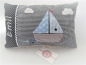 Preview: ★ 35x23 cm Kissen Geburt Taufe Einschulung KITA  Boot Segelboot Name Schmusekissen ★ von Lüttentüddel