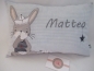 Preview: ★ ca. 35x25 cm Kissen kleiner Hase Matrose Baby Wunschname Geburt Taufe Einschulung KITA Schmusekissen Reisekissen von Lüttentüddel
