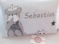 Preview: ca. 35x25 cm Kissen kleiner Matrose Bär Baby Wunschname Geburt Taufe Einschulung Reisekissen  von Lüttentüddel