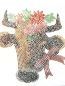 Preview: Kuh mit Blüte Hotfix Hotglue Bügelbild Bügelmotiv Strass Zauberstrass