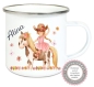 Preview: zauberhafte Tasse Emailletasse,COWGIRL Pony Pferd Blumen Reitunterricht Name Wunschname KITA Kindergarten Einschulung Becher Lüttentüddel