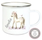 Preview: Tasse Emailletasse zauberhaftes Pferd Traumpferd Boho Schmetterlinge Blüten, Wunschname, Einschulung, KITA, Geburtstag, Dankeschön, Abschied, Jubiläum, Geschenk, Becher von Lüttentüddel
