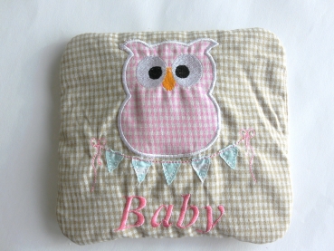 Preview: ♥ Körnerkissen Wärmekissen Dinkel Eule Wimpel