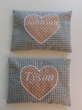 Preview: ♥ Herz Punkte Wunschname Körnerkissen Wärmekissen Dinkel Lavendel von Lüttentüddel