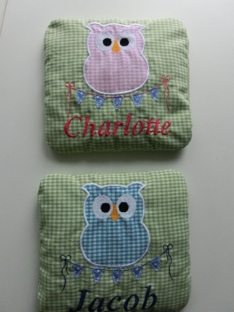 Preview: ♥ Körnerkissen Wärmekissen Dinkel Eule Wimpel