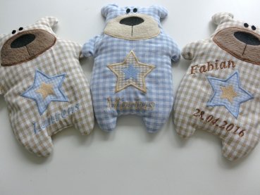 Preview: ♥ Knuddel Bär mit Stern Applikation Körnerkissen Wärmekissen Dinkel Wunschname