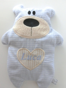 Preview: ♥ Knuddel Bär mit Herzapplikation Körnerkissen Wärmekissen Dinkel Wunschname