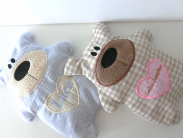 Preview: ♥ Knuddel Bär mit Herzapplikation Körnerkissen Wärmekissen Dinkel Wunschname