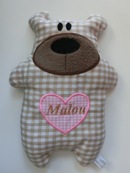 ♥ Knuddel Bär mit Herzapplikation Körnerkissen Wärmekissen Dinkel Wunschname