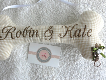 Preview: ♥ Ringkissen Knochen Wunschname Stickerei Hochzeit Hochzeitsknochen Just Married I Do Lüttentüddel®