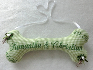 Preview: ♥ Zauberhaftes Ringkissen Knochen Wunschname Stickerei Hochzeit Standesamt  Hochzeitsknochen Just Married von LüttentüddelI®