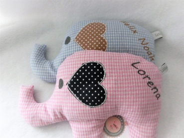 Preview: ♥ Baby Elefant  Wunschname Körnerkissen Wärmekissen Dinkel von Lüttentüddel