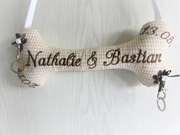 ♥ Ringkissen Knochen Wunschname Stickerei Hochzeit Hochzeitsknochen Just Married I Do Standesamt Kirche Braut Heirat von Lüttentüddel