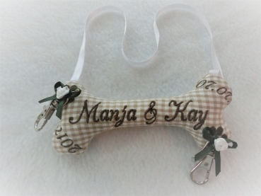 Preview: ♥ Zauberhaftes Ringkissen Knochen Wunschname Stickerei Hochzeit Hochzeitsknochen Just Married von LüttentüddelI