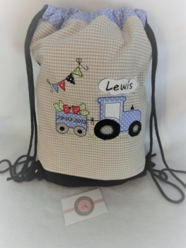 Preview: ★ 35x23 cm Kissen Geburt Kita Einschulung Taufe Traktor Trecker Name ★ von Lüttentüddel