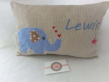 Preview: ★ 35x23 cm Kissen Geburt Elefant Name ★ von Lüttentüddel