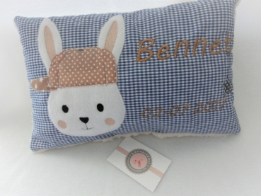 Preview: ★ 35x23 cm Kissen Geburt Hase Junge Name ★ von Lüttentüddel Einschulung Taufe KITA Geburt Geburtstag
