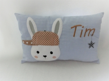 ★ 35x23 cm Kissen Geburt Hase Junge Name Taufe Wunschname Einschulung KITA Kissen to go... ★ von Lüttentüddel