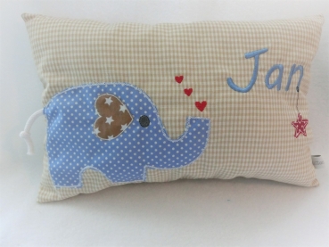 ★ 35x23 cm Kissen Geburt Elefant Name ★ von Lüttentüddel