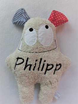 Preview: ♥  zauberhaftes liebes Monster Körnerkissen Wärmekissen Lavendel Name