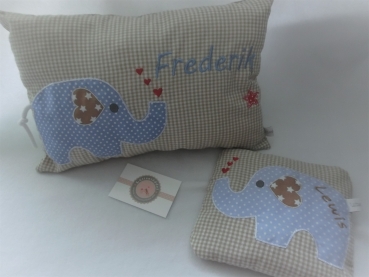 Preview: Elefant Körnerkissen Wärmekissen Dinkel Wunschfarbe Name Geburt Taufe Geschenk Geburtstag Einschulung von Lüttentüddel