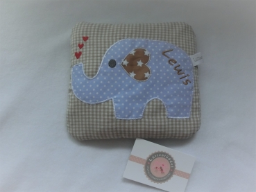 Preview: Elefant Körnerkissen Wärmekissen Dinkel Wunschfarbe Name Geburt Taufe Geschenk Geburtstag Einschulung von Lüttentüddel