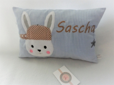 Preview: ★ 35x23 cm Kissen Geburt Hase Junge Name Geburt Einschulung Taufe ★ von Lüttentüddel