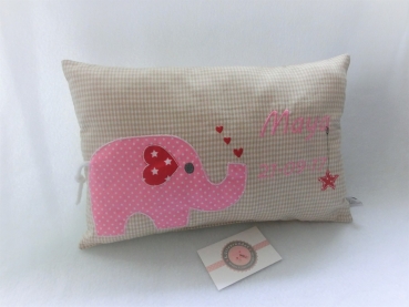 ★ 35x23 cm Kissen Geburt Elefant Name ★ von Lüttentüddel