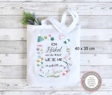 Häkel mir die Welt Tasche Beutel Wolltasche Aufbewahrung Handarbeiten Häkeln Stricken Sticken von Lüttentüddel®