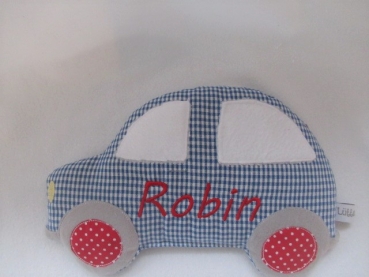 Auto Körnerkissen Wärmekissen Dinkel Wunschfarbe Wunschname Geburt Taufe Einschulung KITA Name von Lüttentüddel