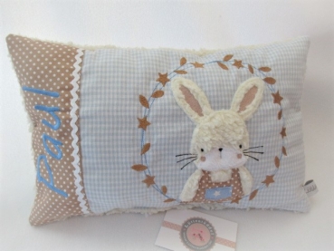 ★ 35x23 cm Kissen Geburt Einschulung Kita Taufe Hase  Mädchen Schleife Name ★ von Lüttentüddel