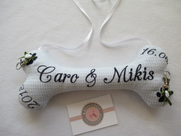 ♥ Ringkissen Knochen Wunschname Stickerei Standesamt Kirche Hochzeit Hochzeitsknochen Just Married I Do -