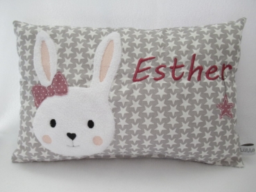 ★ 35x23 cm Kissen ★  Einschulung KITA Sterne Taufe Geburt Hase Mädchen Name ★ von Lüttentüddel ★