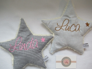 Preview: Stern Punkte Körnerkissen Wärmekissen Dinkel Wunschfarbe Name von Lüttentüddel