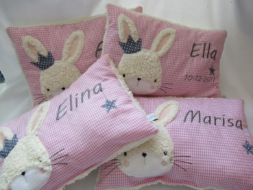 Preview: ★ 35x23 cm Kissen Geburt Hase Krone Mädchen Name ★ von Lüttentüddel