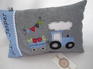 Preview: ★ 35x23 cm Kissen Geburt Traktor Trecker Name ★ von Lüttentüddel