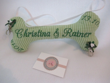 Preview: ♥ Ringkissen Knochen Wunschname Stickerei Hochzeit Hochzeitsknochen Just Married I Do